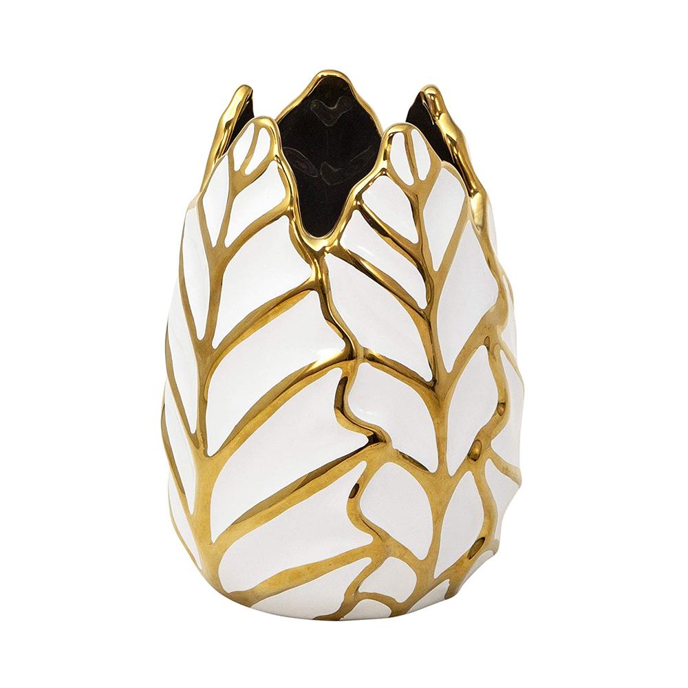 Luxury Ceramic White And Gold Leaf Vase For Wedding Dongsheng