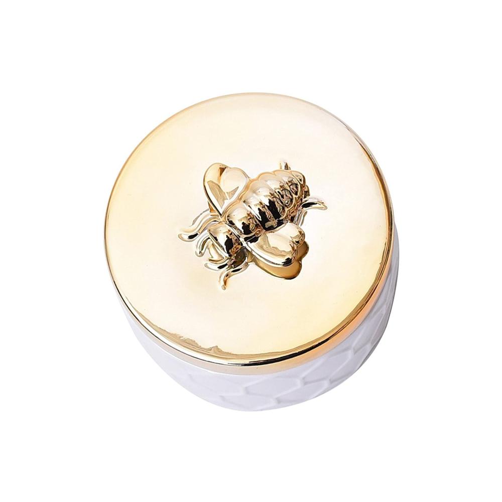 custom mini luxury Gold Round Ceramics Ring Jewelry Box Accessories Organizer Storage Tank Container with Bee Lid gift box