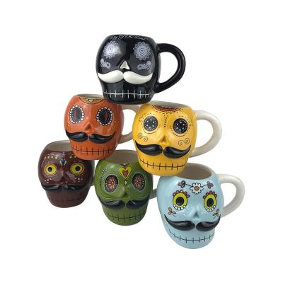custom bohemian 3d shaped cartoon ceramic coffee halloween skull coffee mug