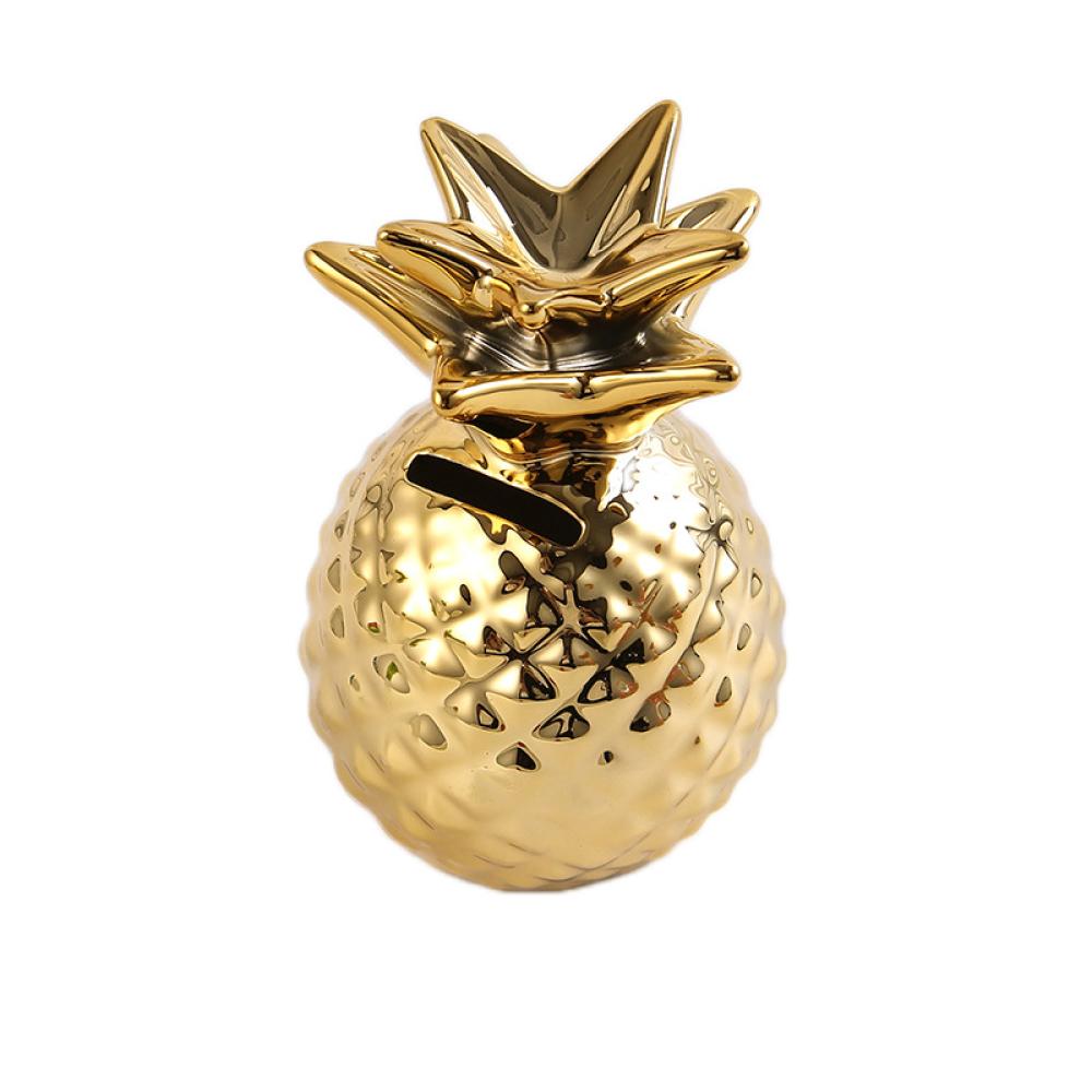 diy cute adult gold white pineapple shape ceramic money box coins piggy saving bank atm for party manufacturers