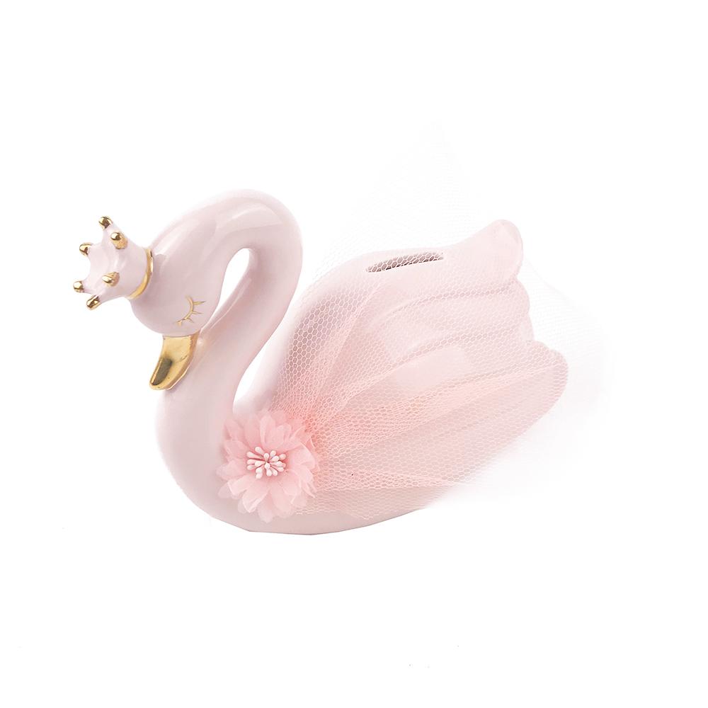 custom vintage pink swan animal shape ceramic saving money box coin piggy bank for girl boy kid children
