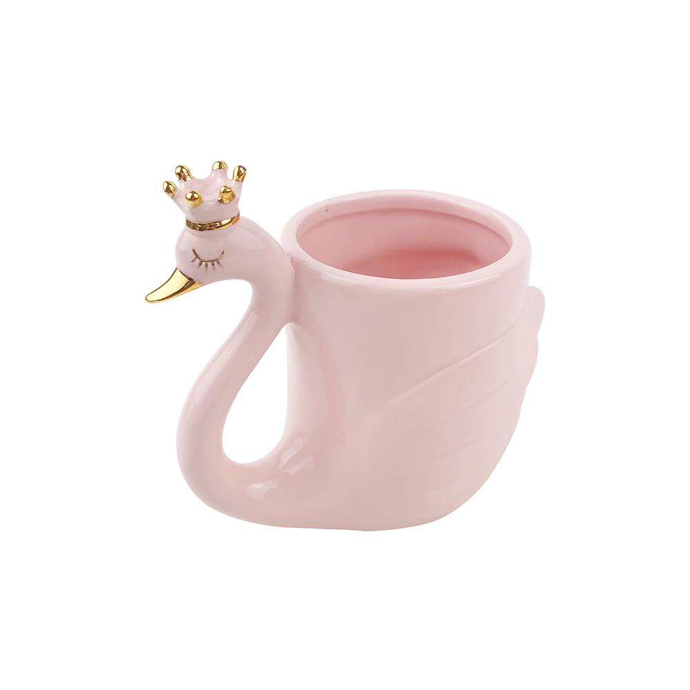 New Factory custom 3d animal shape pink handmade novelty ceramic coffee swan mug