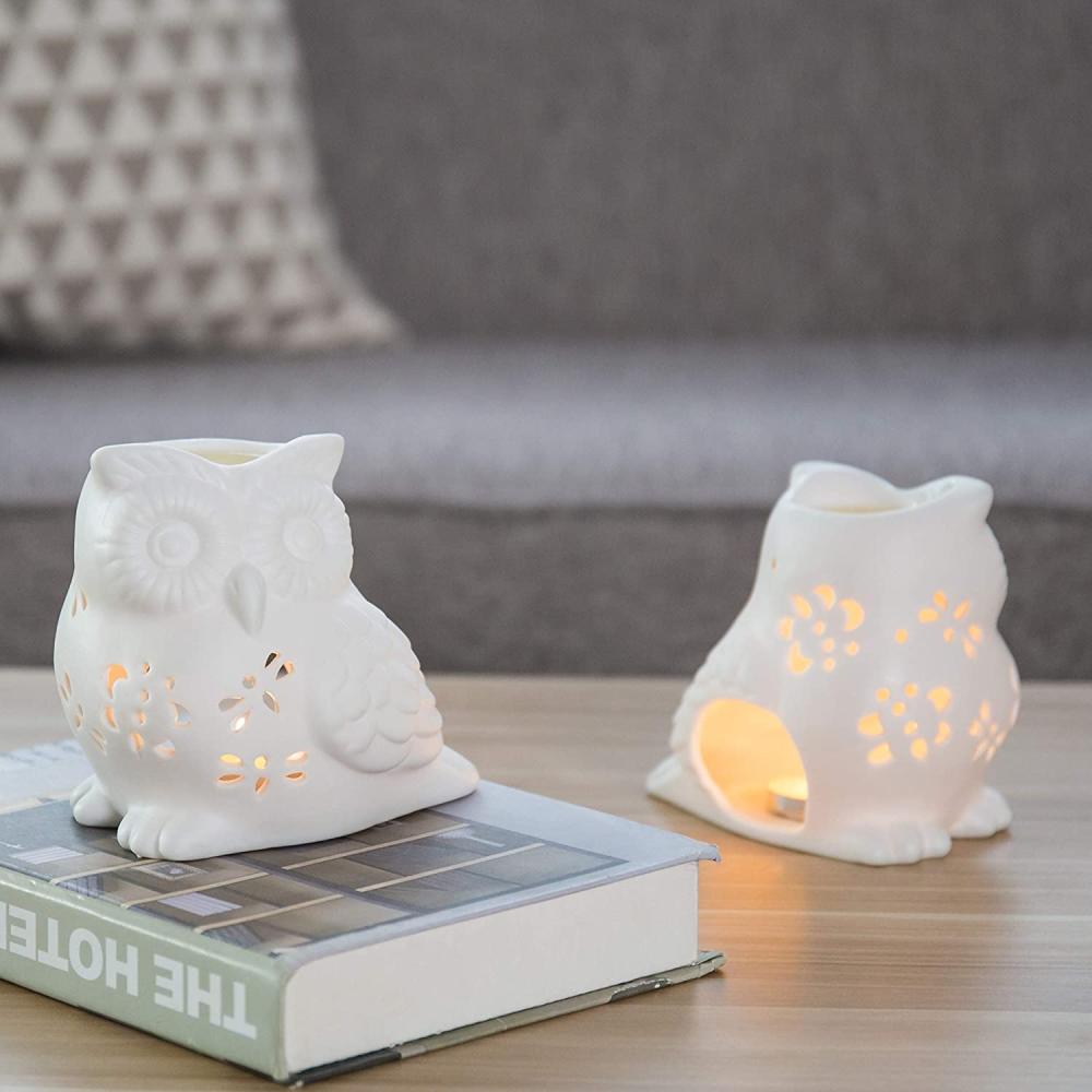 custom design animal DIY cute cartoon ceramic owl shaped candle holder for home decor