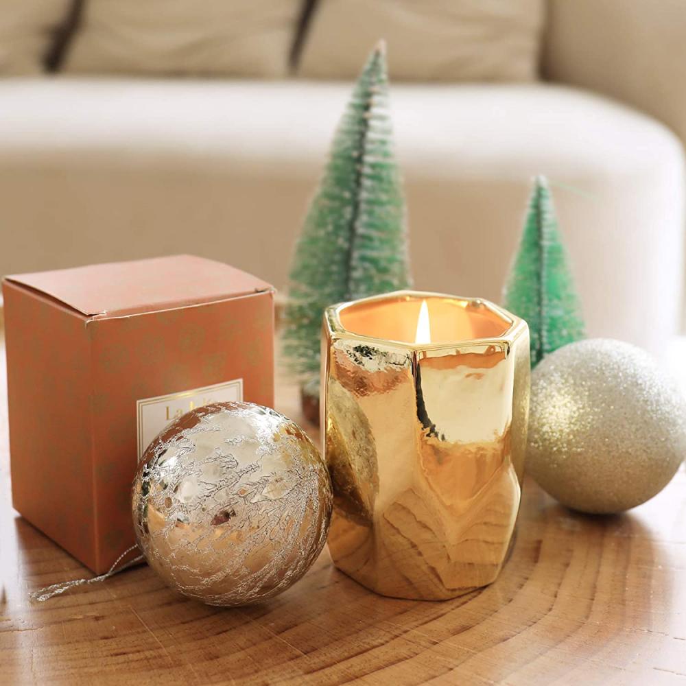 custom bulk unique electroplated luxury pink gold blink cylinder small geometric ceramic candle vessel jar for home decor