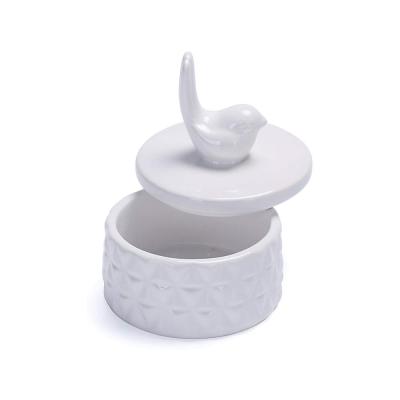 bird round ceramic gift storage gold jewelry box thumbnail