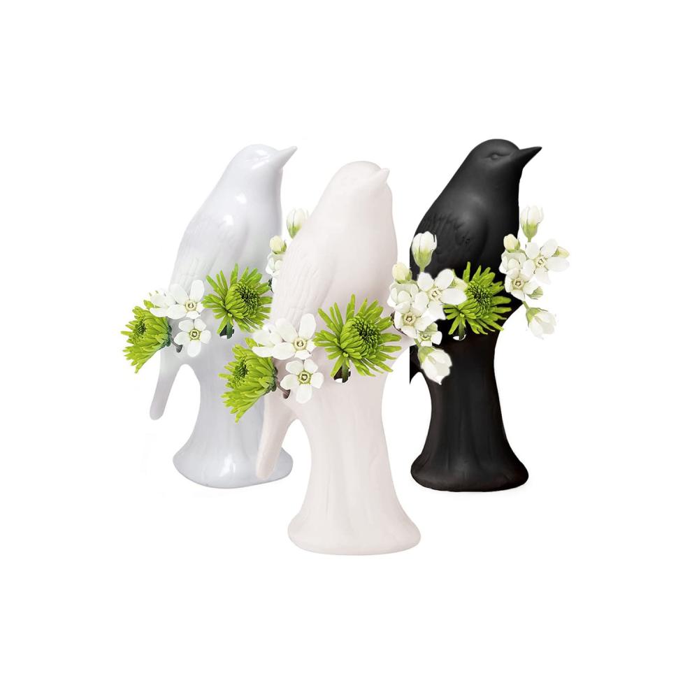 Unique White Single Small Bud Vase for Short Bird Ceramic Flowers Mini Roses Floral Vase for Home Decor