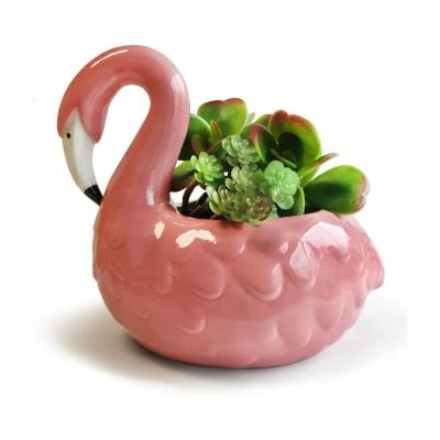 cute animal ceramic flamingo flower planter plant pot