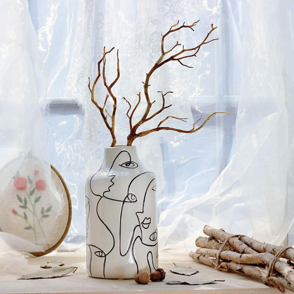 White Living Room Home Office Centerpiece Table Ceramic porcelain Vase face Design Decorative Flower Vase for Home Decor