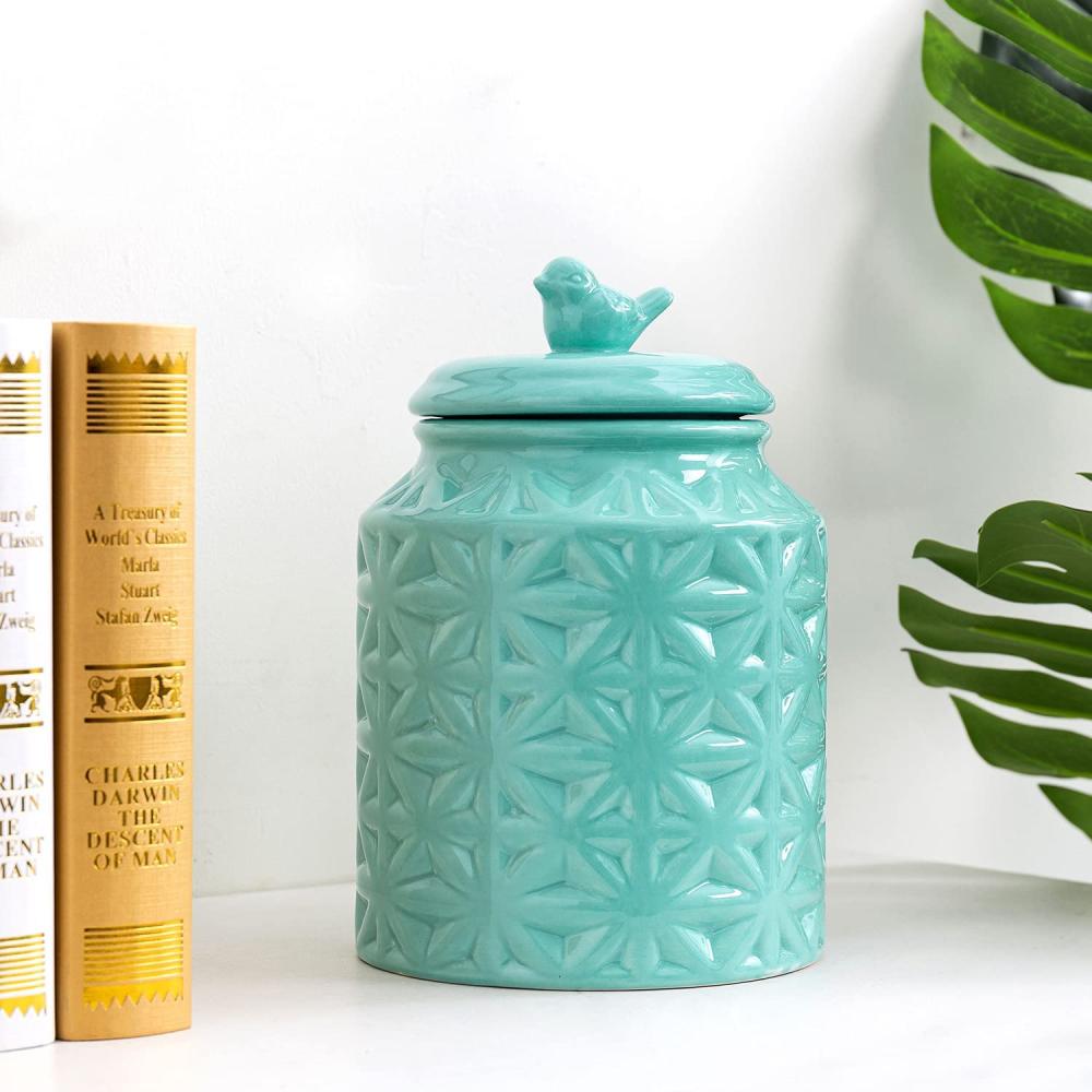 New Factory Custom unique designed cute decorative bird shape ceramic canister cookie jars with lid