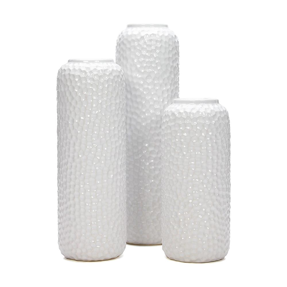Factory Custom Set of 3 White Ceramic Honeycomb hobnail Ceramic Vase For Home Decor