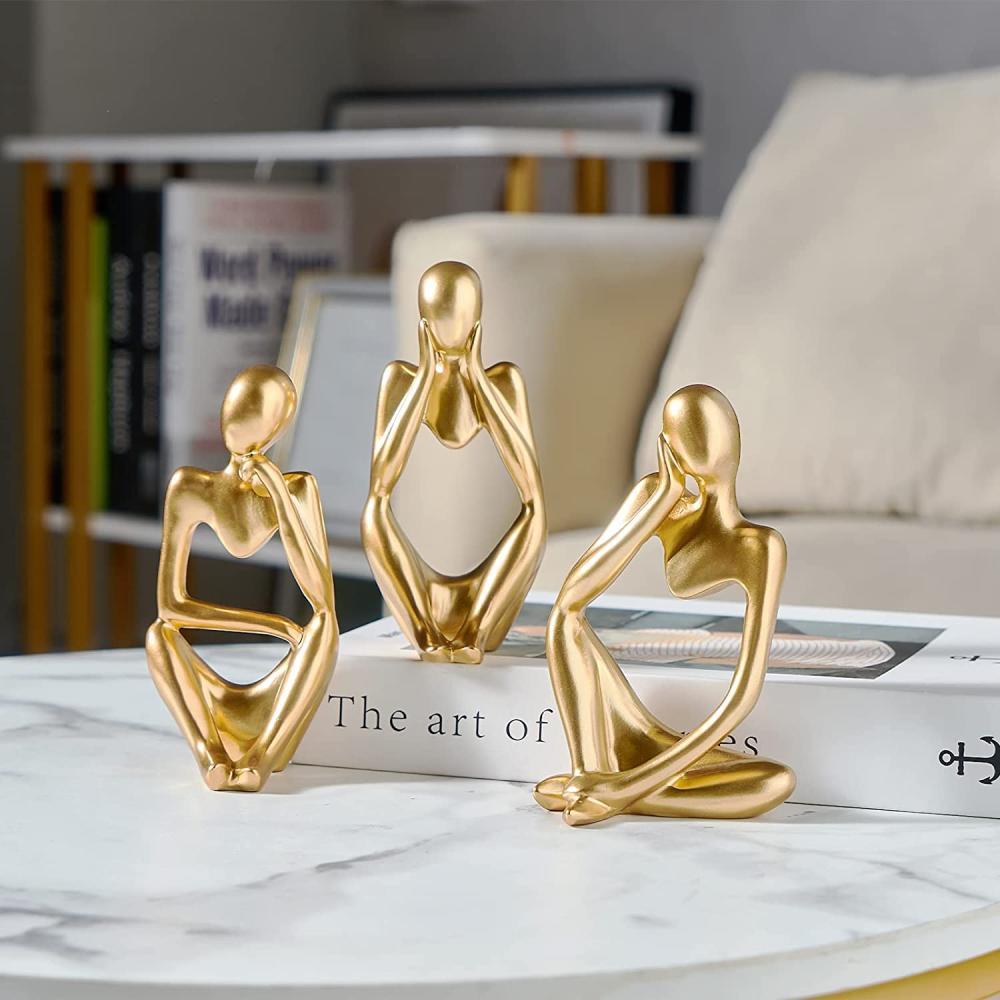 Gold Decor Modern Thinker Statue Abstract Art Sculpture Resin Collectible Figurines for interior Home Living Room Office