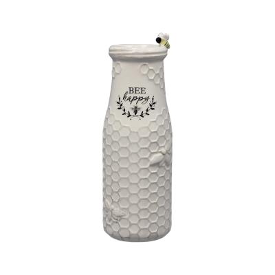 Custom Unique White Honeycomb Ceramic Bee Flower Vase thumbnail