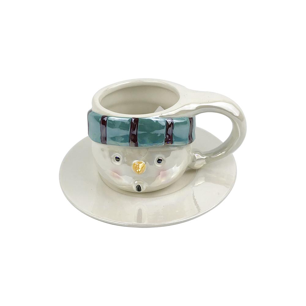 custom snowman ceramic christmas tea gift cups and saucers set