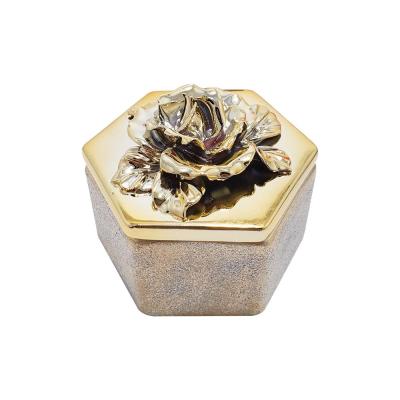 gold hexagon heart shaped girl ceramic jewelry box thumbnail