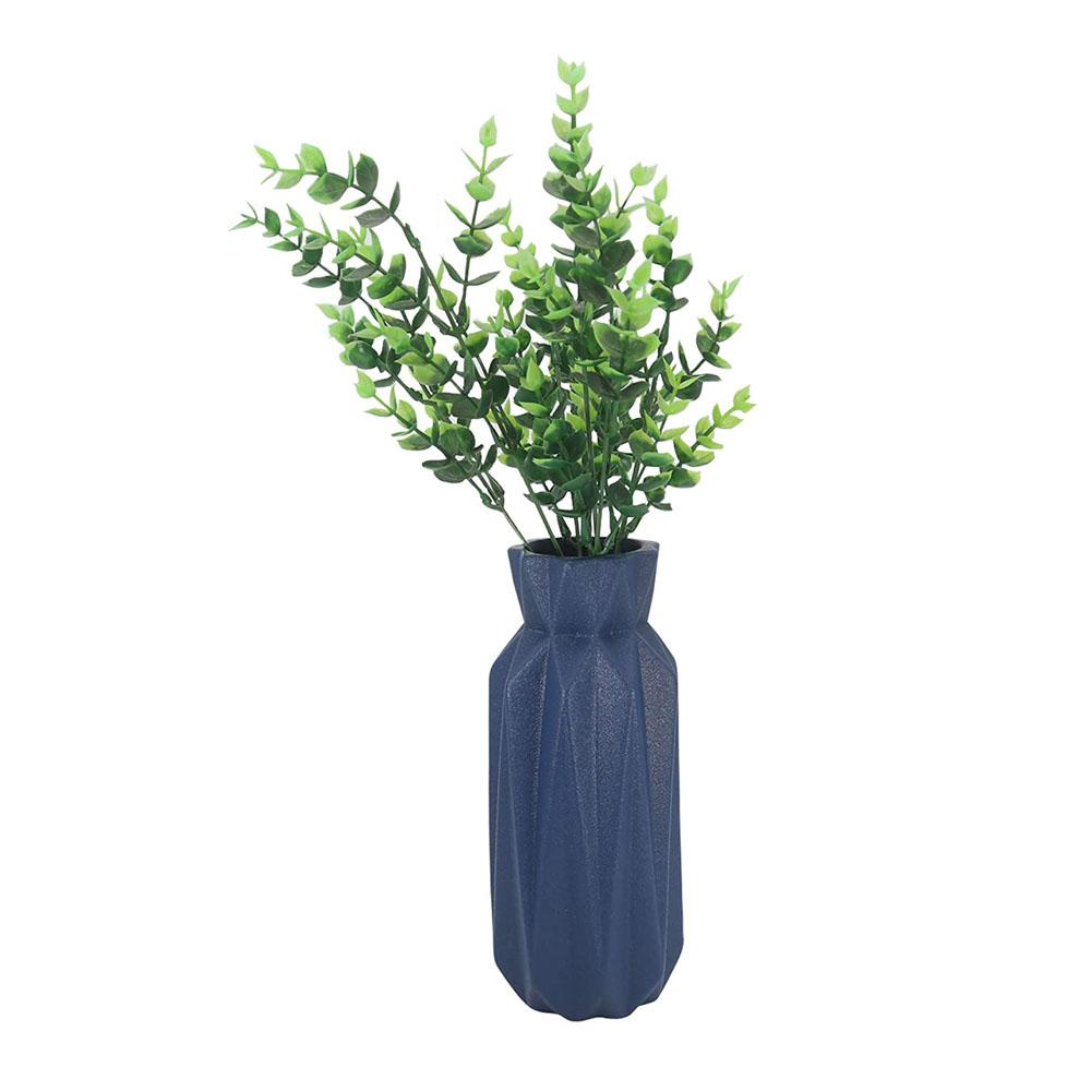 large personalised Origami ceramic fluted cobalt dark navy blue vase with flowers