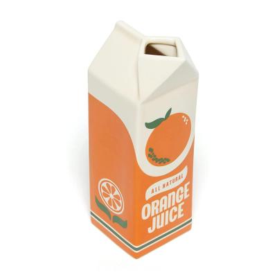 New Factory Custom Unique Vintage Decorative Orange Juice Milk Carton Ceramic Flower Vase for home decor