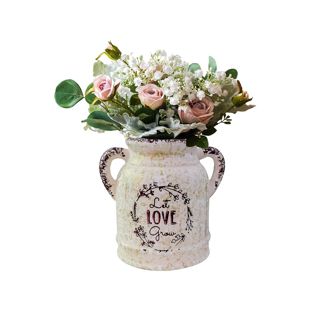 Farmhouse Pitcher Jug Shape Shabby Chic French Buckets Gold Porcelain Ceramic Flower Vase with Country Handle