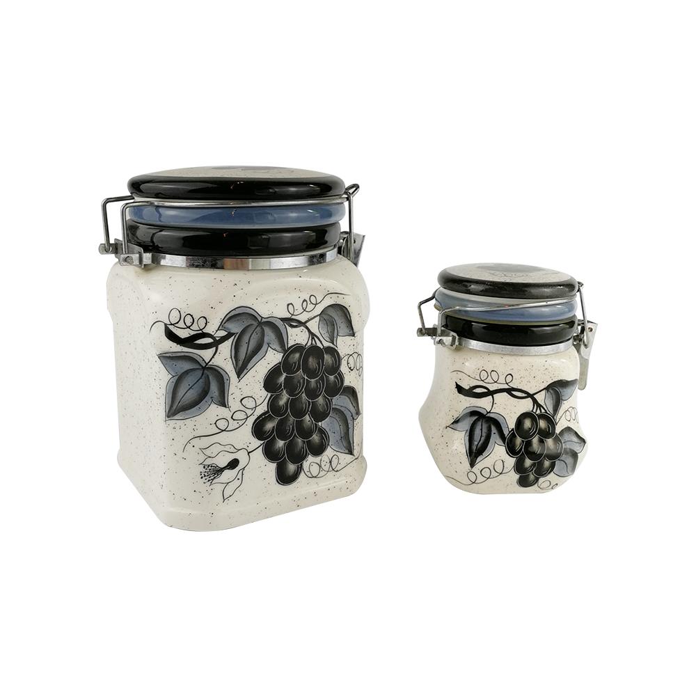 airtight high quality kitchenware ceramic food coffee storage canister set with stainless steel acrylic clamp lid