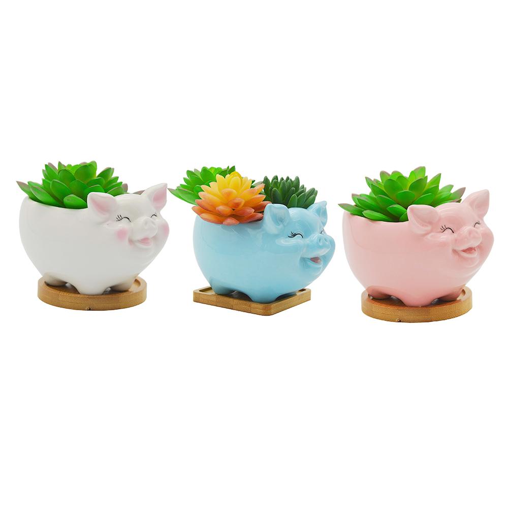 New Factory Custom ceramic Pig shaped succulent flower planter plant pot