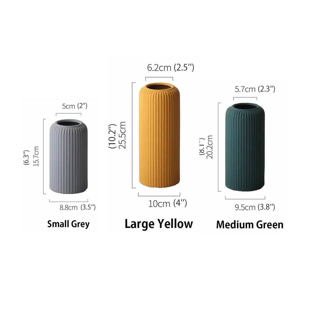 Grey morandi stripe Ribbed Matte Flower Ceramic Vase picture 4