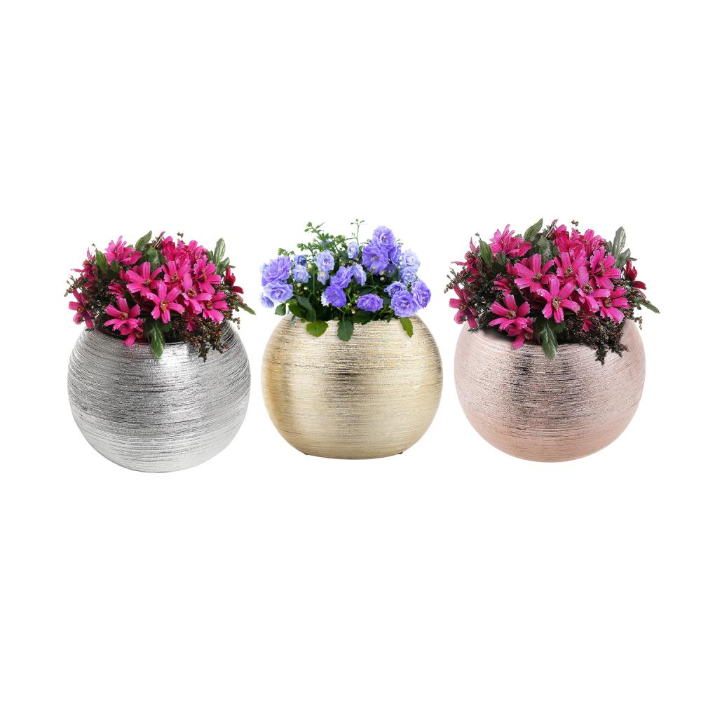 Round Silver Pink Rose Tone Metallic Porcelain Flower Decorative Bowl Luxury Ceramic Gold Vase