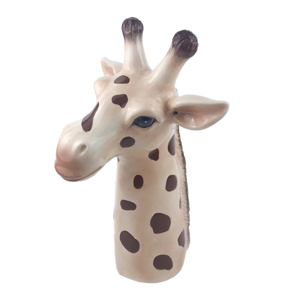 cute hand painted 3D giraffe animal head shaped ceramic flower vase for home decor