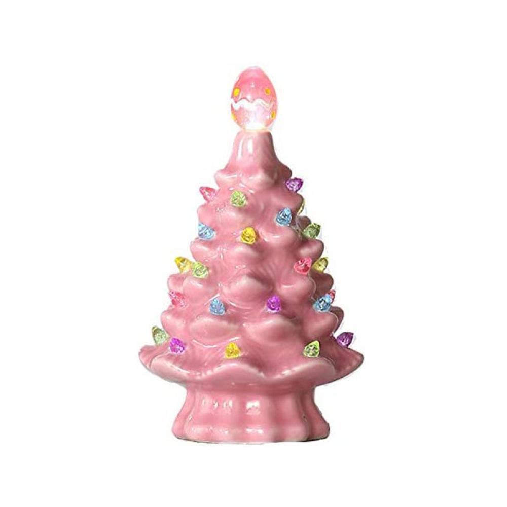 pink blue bunny ceramic easter tree with light up