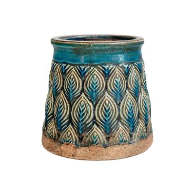 Leaf Design peacock feather Clay Terracotta Ceramic Vase thumbnail