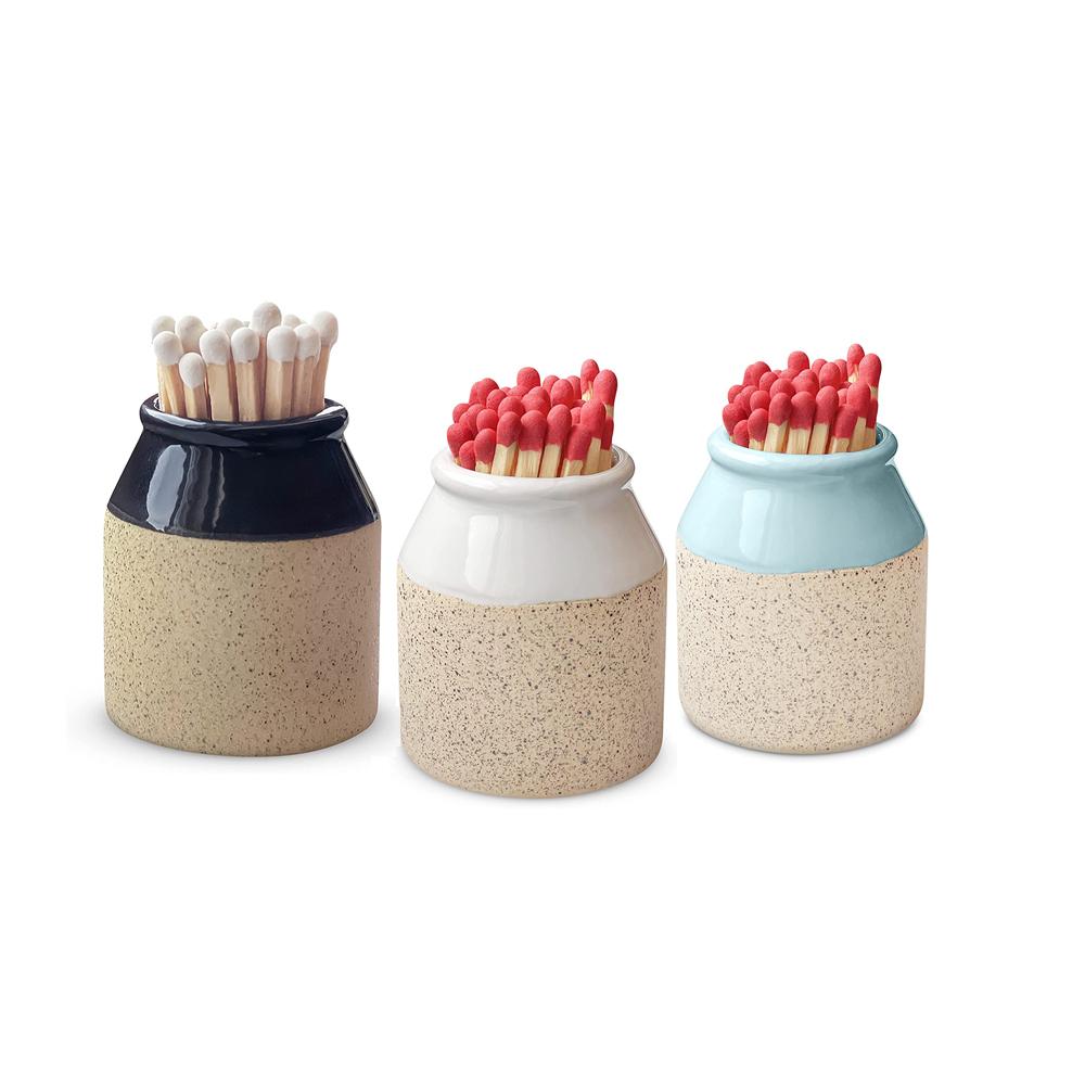 New Factory Custom clay ceramic match stick holder with striker