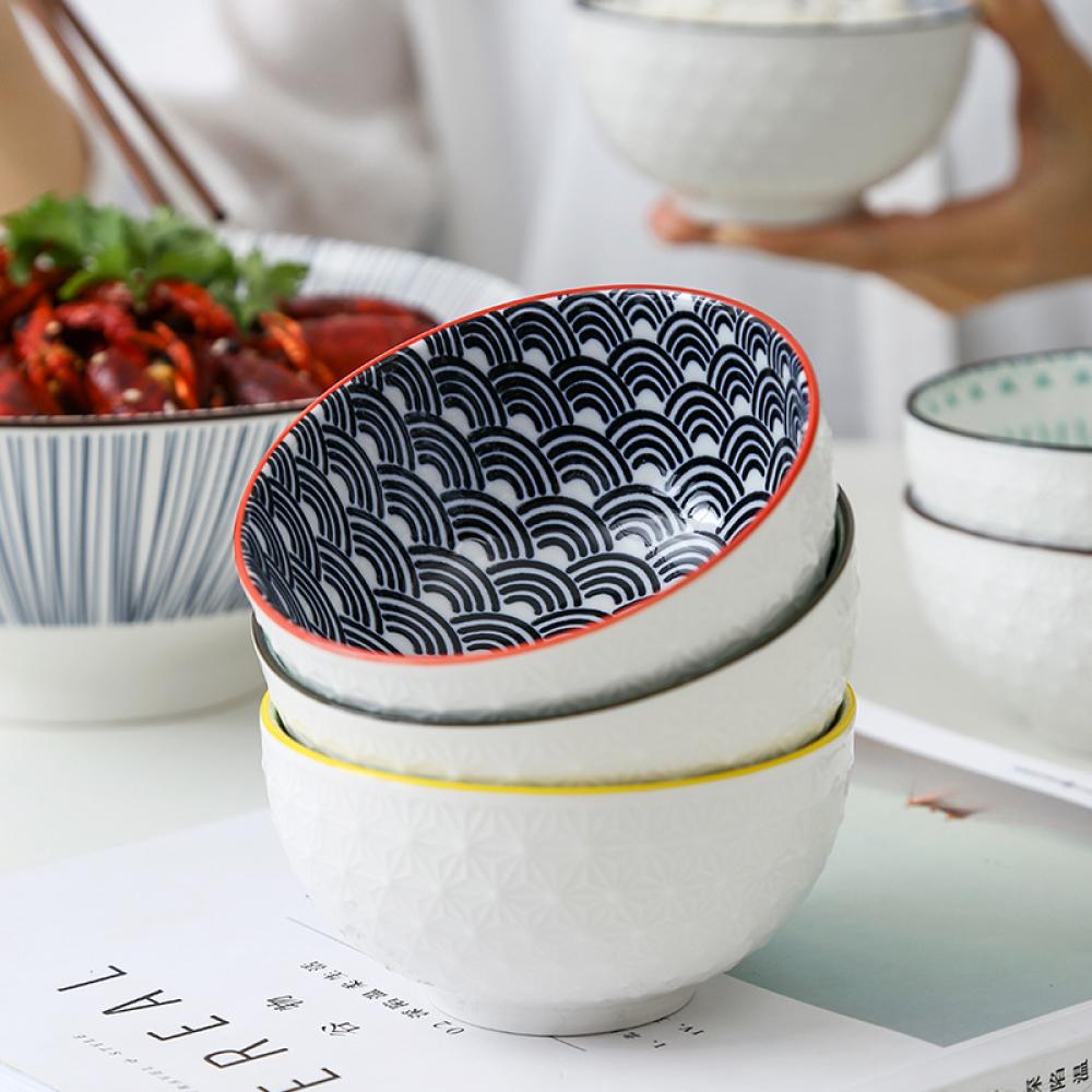 New Factory Custom embossed ceramic cereal decorative serving rice bowls set