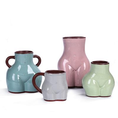 2023 spring Ceramic bun bottom boho flower vase thumbnail