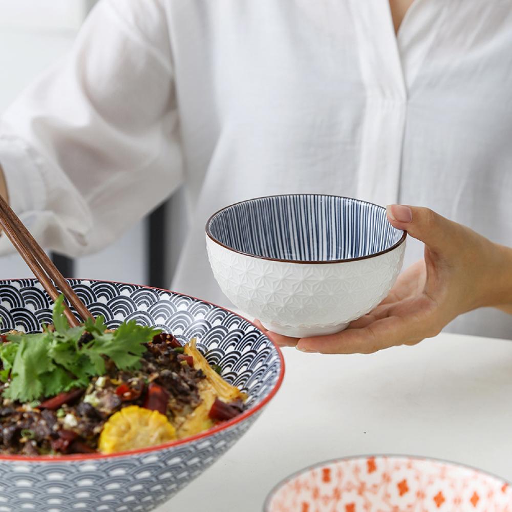New Factory Custom embossed ceramic cereal decorative serving rice bowls set