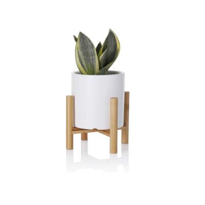 modern home decoration ceramic succulent planter flower pots for plant with wooden stand holder