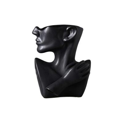 lady head neck black color ceramic flower vase thumbnail