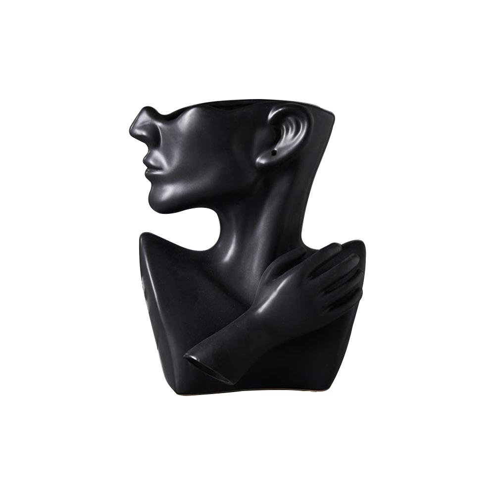 new custom modern female form lady head neck black color ceramic flower vase for home decor