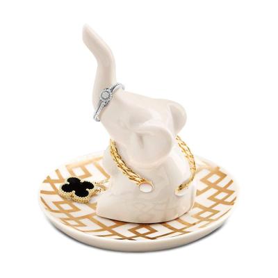 white Gold Girl ceramic elephant jewelry ring holder thumbnail