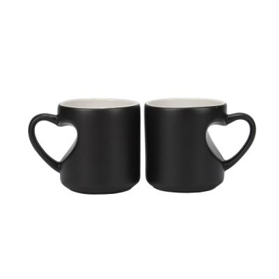 couple love designed black heart cute custom plain ceramic coffee gift cup mugs set with handle