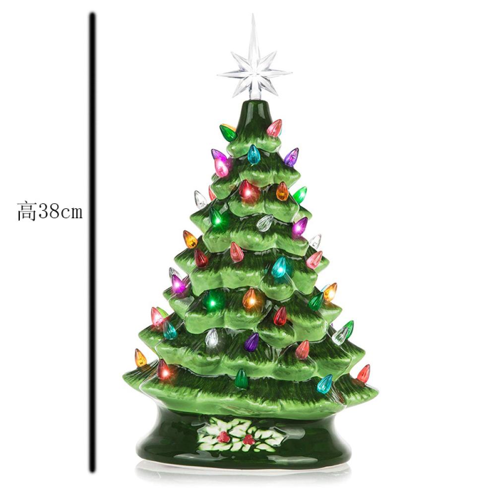 mini small hand painted vintage green ceramic christmas xmas artificial tree decoration ornament with led lights