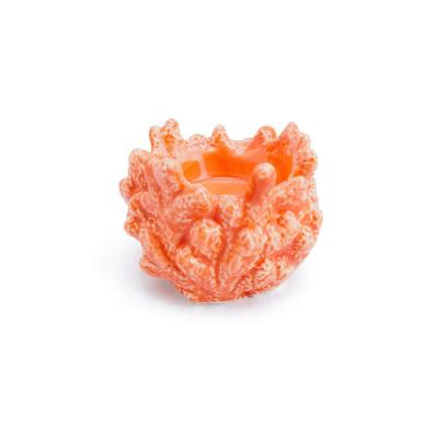 custom design unique coral orange table decorative pottery crafts clay ceramic candle holder supplier