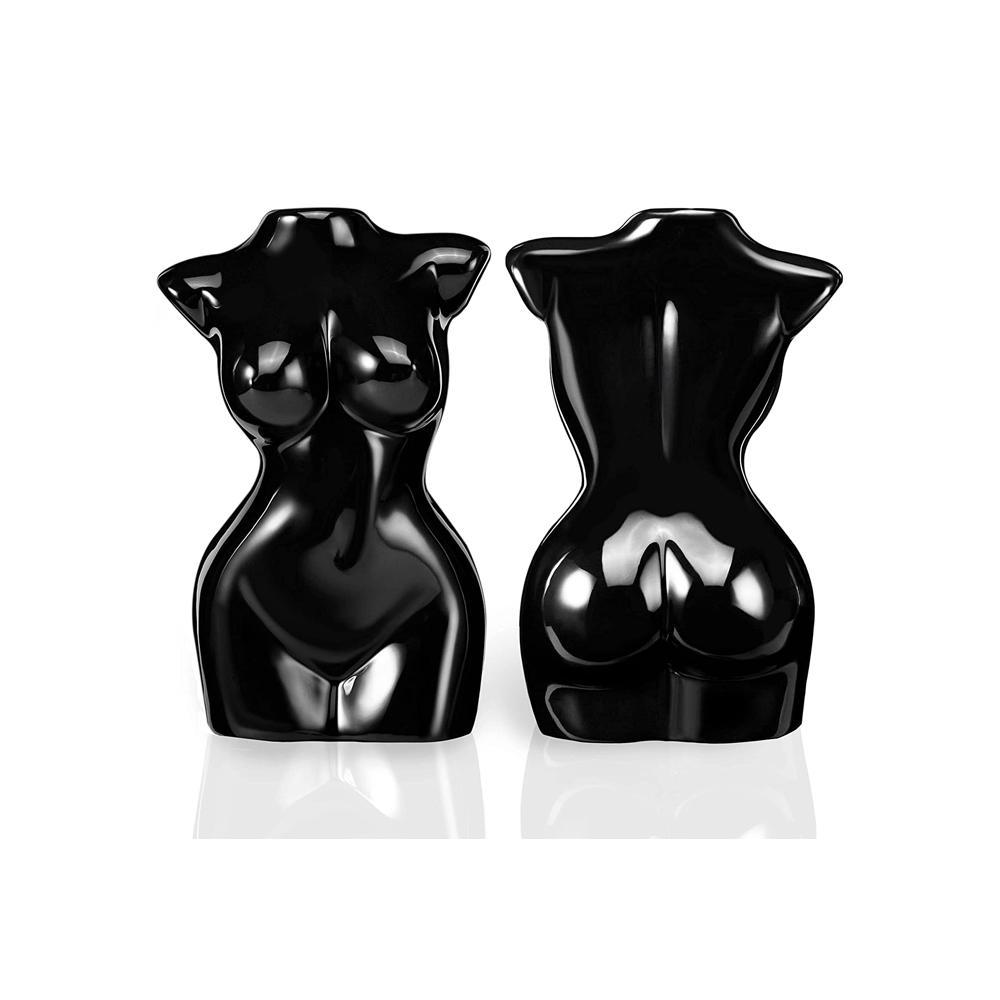 New Factory Custom modern black ceramic flower sexy female human naked lady woman body torso vase for home decor