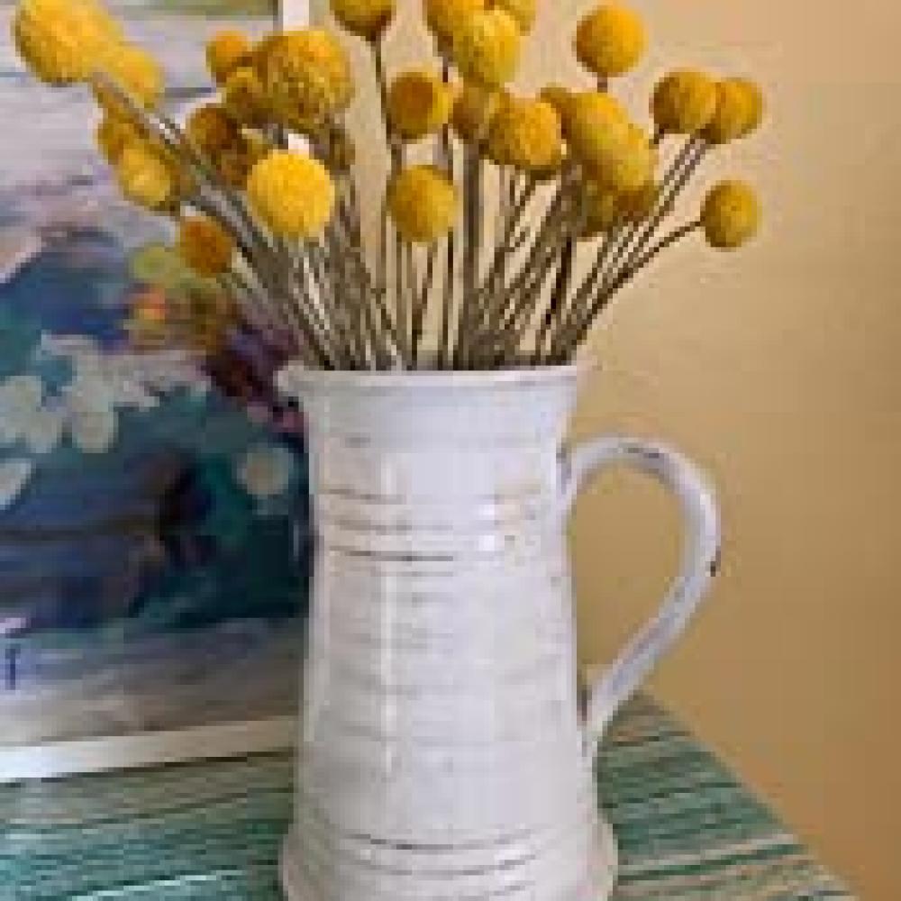 White Pitcher crackle shabby chic Rustic antique pretty farmhouse Ceramic Flower Vase for flower Home Decor