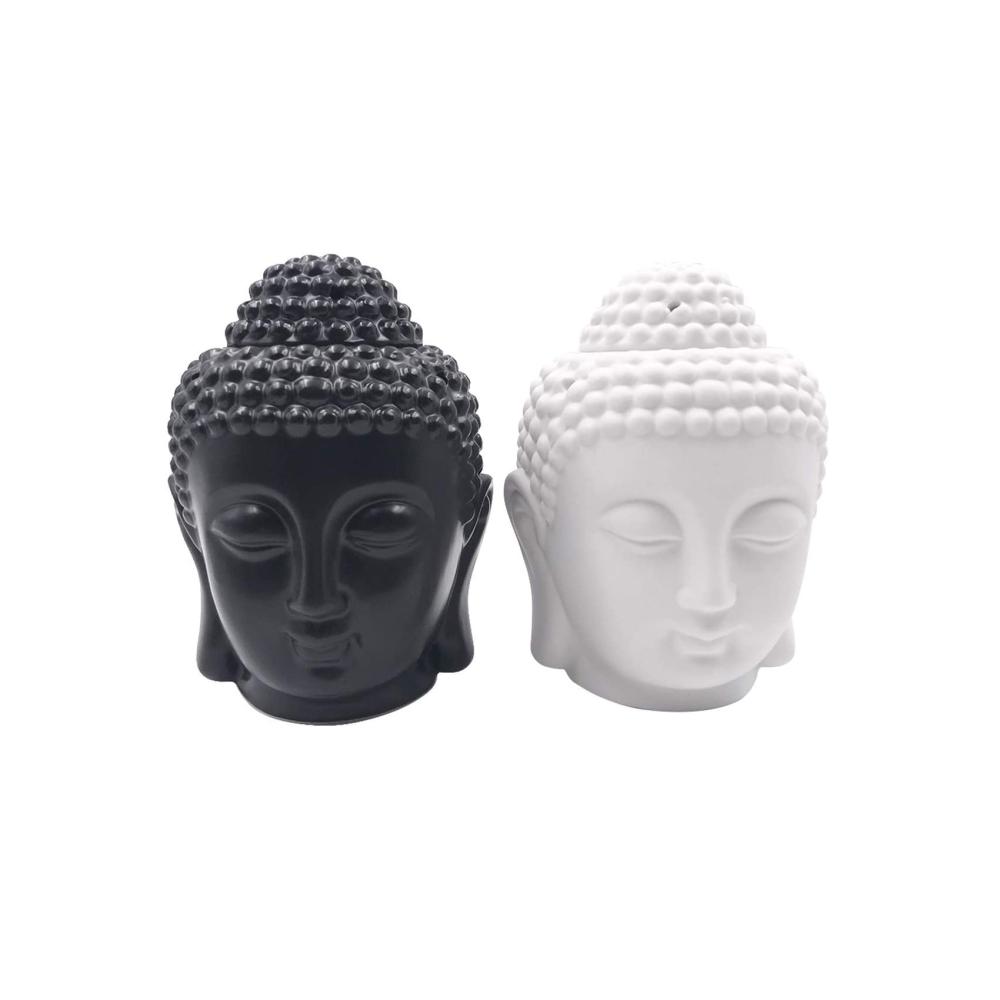 Aromatherapy Oil Essential white black theravada ceramic buddha head candle holder