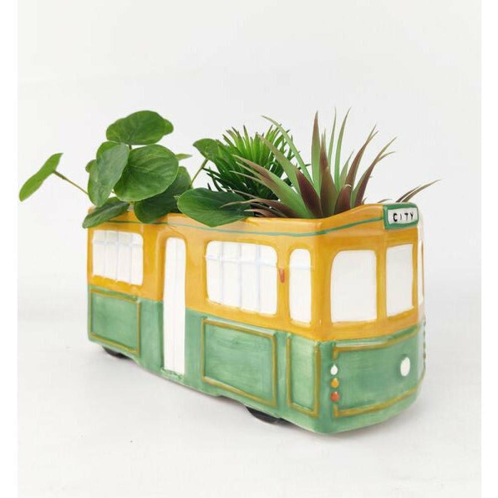 New Custom dehua mini bus car shaped Ceramic Planter Plant Flower Pot