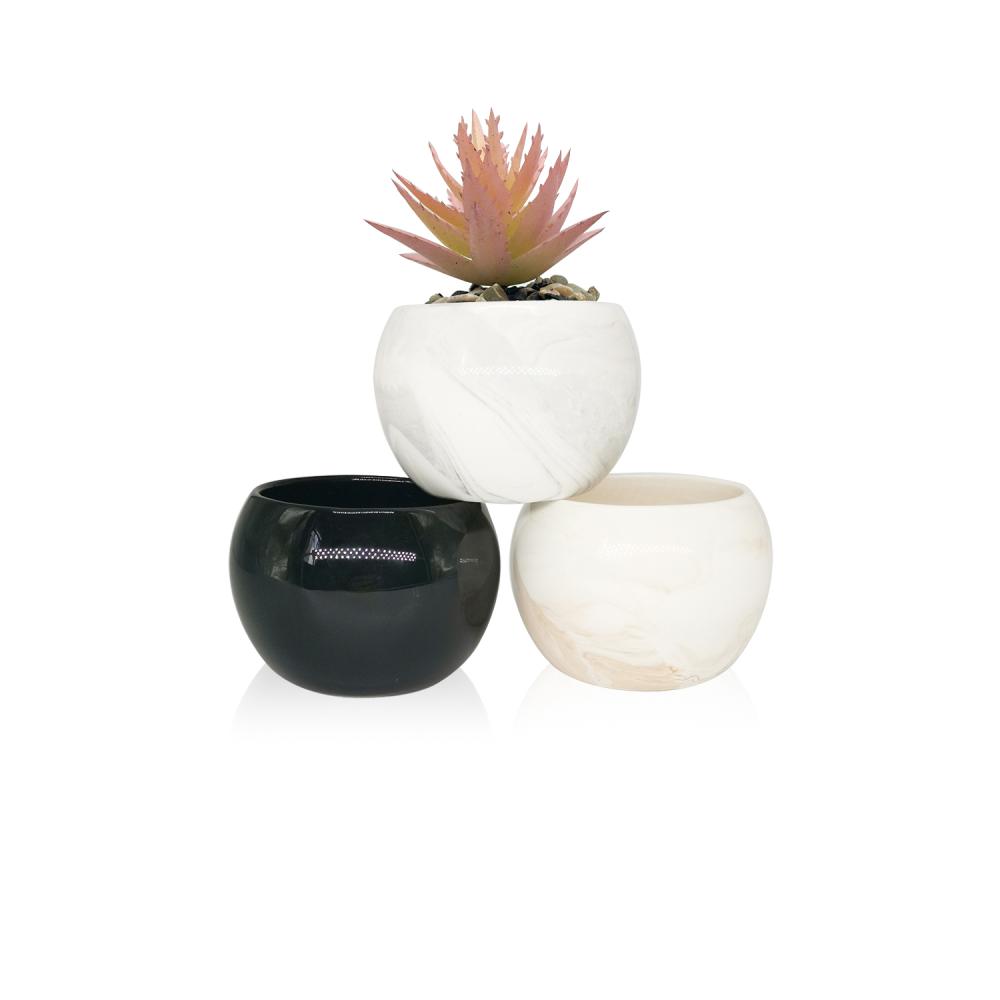 Custom Marble Modern Decorative Ball Indoor Outdoor Luxury Ceramic Garden Planter Cactus Flower Plant Succulents Pot