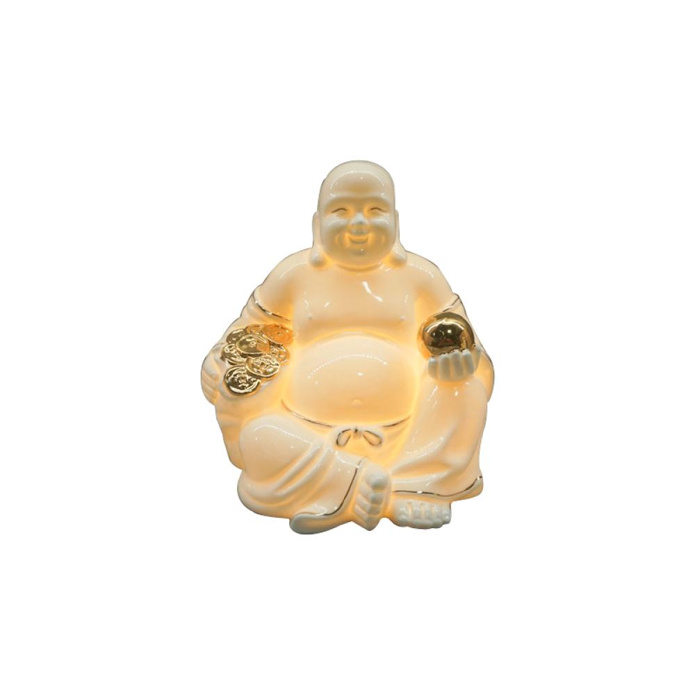 small ceramic laughing buddha statue for sale with led light for home decor