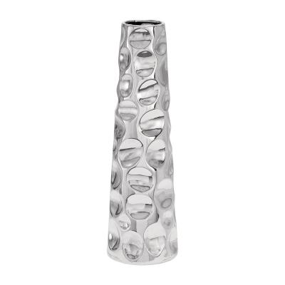 single stem tall skinny silver ceramic bubble Texture flower vase