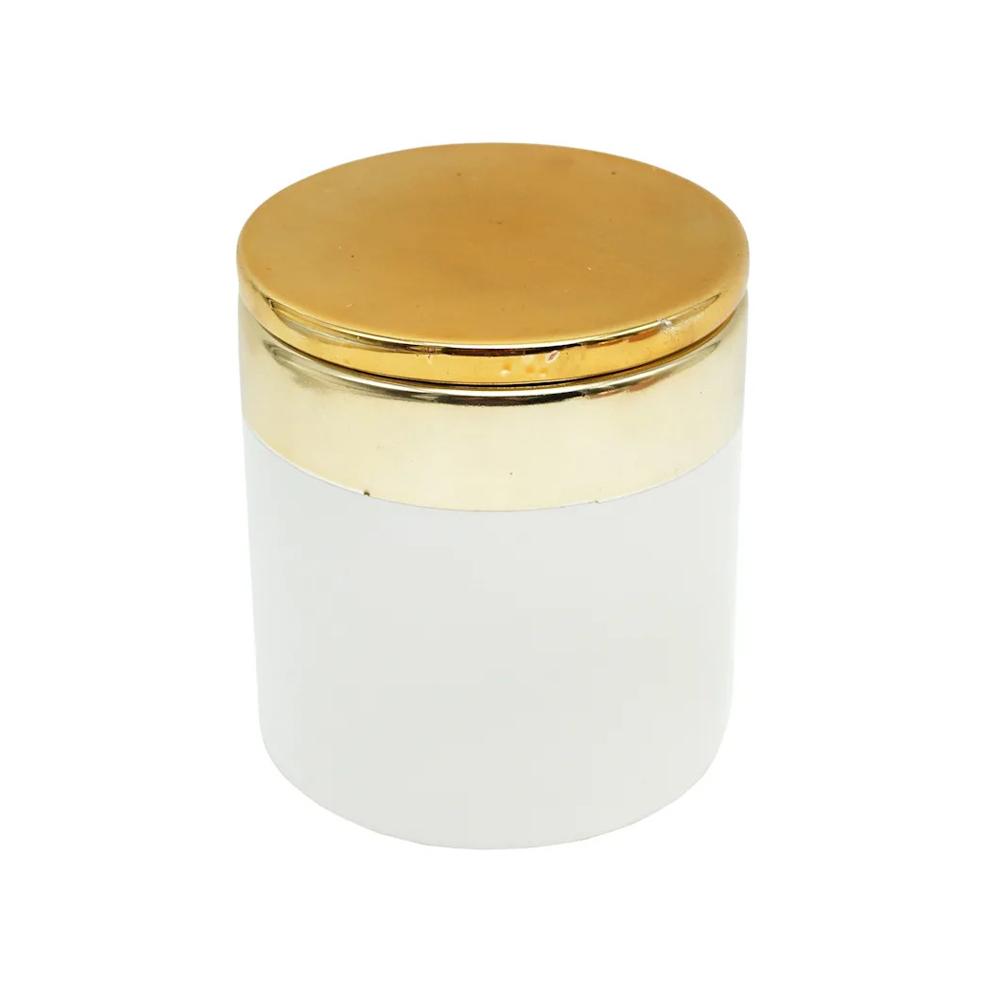 New Factory airtight small ceramic storage jar canister with gold lid