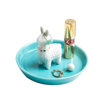 Custom Alpaca Cat Ceramic Ring trinket Jewelry Plate Holder Decor Dish Tray Holder Organizer