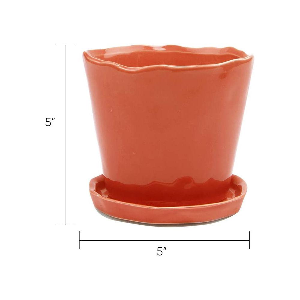 colorful ceramic orange flower planter plant pot with pallet saucer