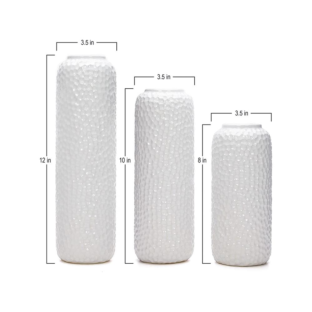 Factory Custom Set of 3 White Ceramic Honeycomb hobnail Ceramic Vase For Home Decor